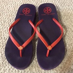 Tory Burch sz 6 flip flops stacked purple/orange